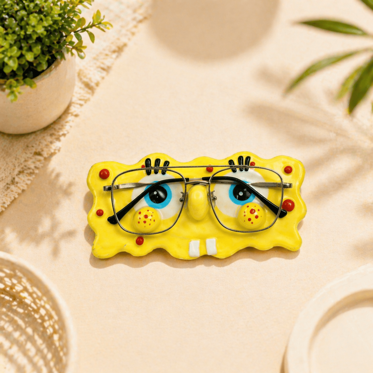Cartoon Eyeglasses Stand Holder Molded Clay Spectacle Stand for Table | Cute Specs Holder for Kids Desk Organizer Eyewear Storage Stand Funny Glasses Holder Home Decor Gift (Set of 1) — view 1 of 5