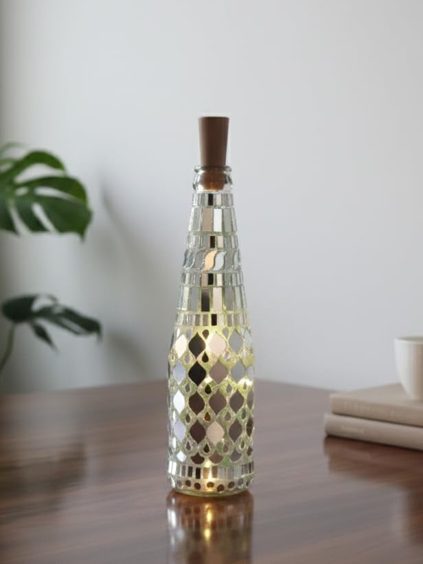 LED Mirror Mosaic Decorative Bottle Light | Handmade Recycled Glass Candle Lamp | Home & Festive Decoration for Living Room, Table, Bedroom, Party & Gift Décor — view 1 of 3