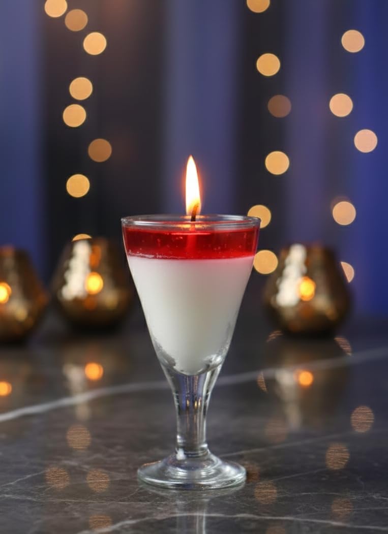 Handmade Red & White Layered Candle in Glass Cup – Elegant Decorative Scented Candle for Home Décor, Romantic Ambience & Gifting | Long-Lasting Aromatherapy Wax Candle — view 1 of 5