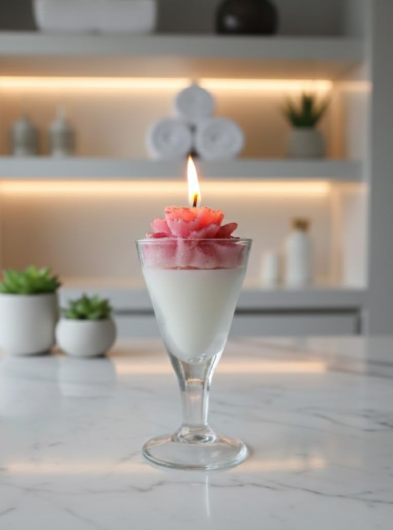 Handmade Pink Flower Candle in Glass Cup – Elegant Decorative Scented Candle for Home Décor & Gifting | Long-Lasting Aromatherapy Wax Candle with Floral Design — view 1 of 5