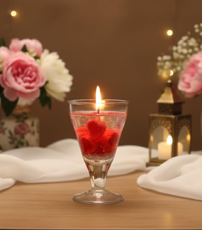 Romantic Heart Gel Candle in Glass Cup – Handmade Decorative Scented Candle for Home Décor, Valentine’s Day & Gift | Long Burning Aromatherapy Wax Candle for Romantic Ambience — view 1 of 5
