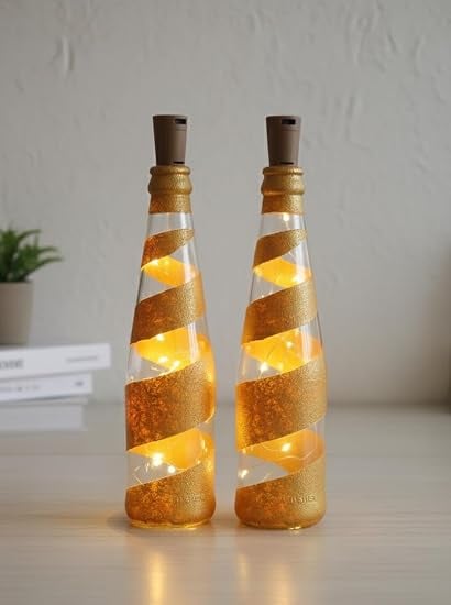 Gold Glass LED Decorative Bottle Set (10 X 2 Inch) | Warm White Fairy Light Bottle for Home Décor, Diwali, Living Room & Gifting (Set of 2) — view 1 of 4