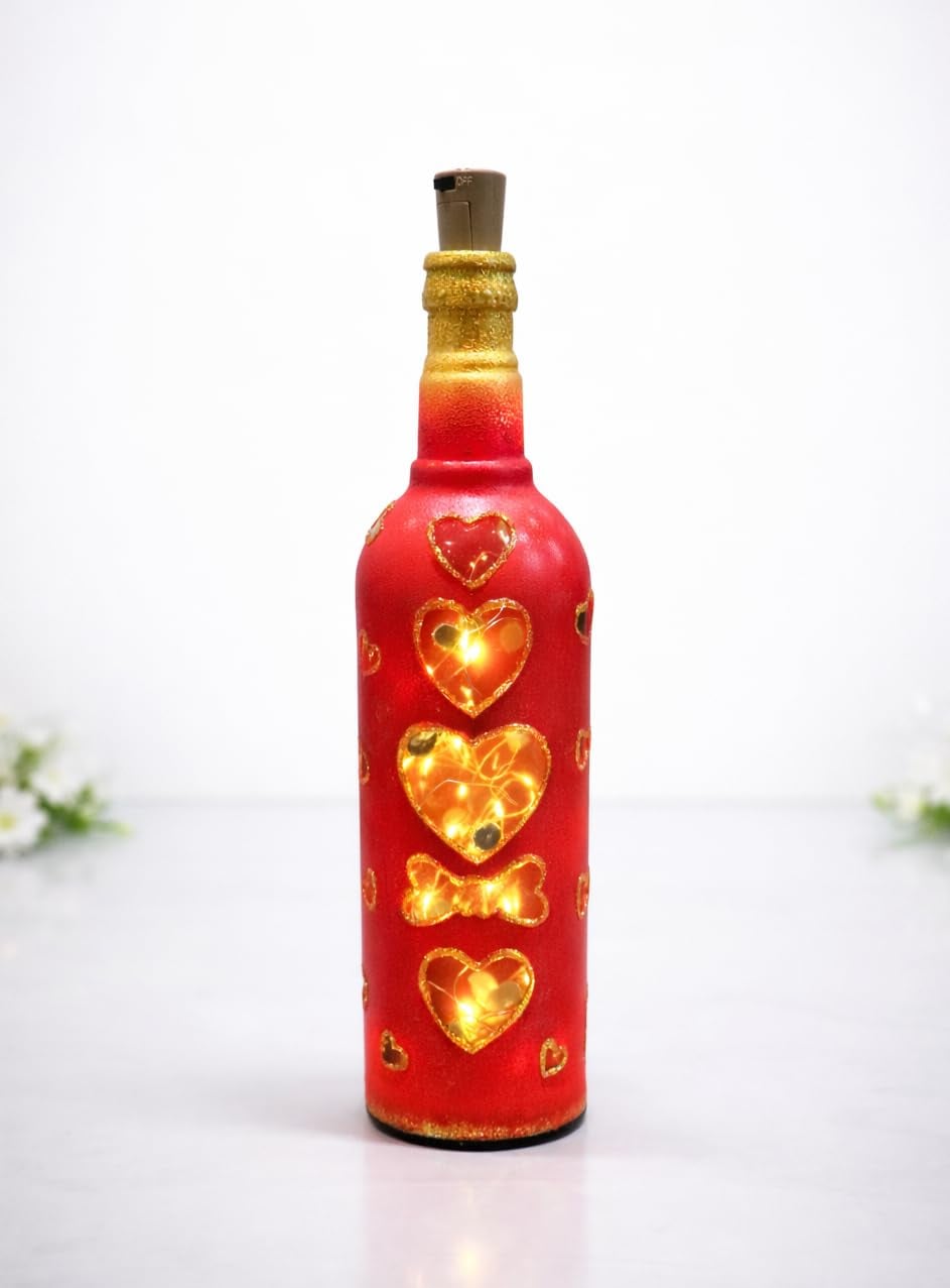 Romantic LED Heart Bottle Lamp for Valentine’s Day Gift for Couples, Red Glass Fairy Light Night Lamp, Valentine Decor for Bedroom, Anniversary, Proposal, Date Night Decoration — view 1 of 6