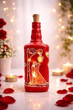 Romantic LED Decorative Glass Bottle Lamp for Home Décor | Handmade Love Couple Night Light | Valentine Gift Bottle Light for Bedroom, Living Room, Anniversary, Wedding & Festival Decoration — view 1 of 6