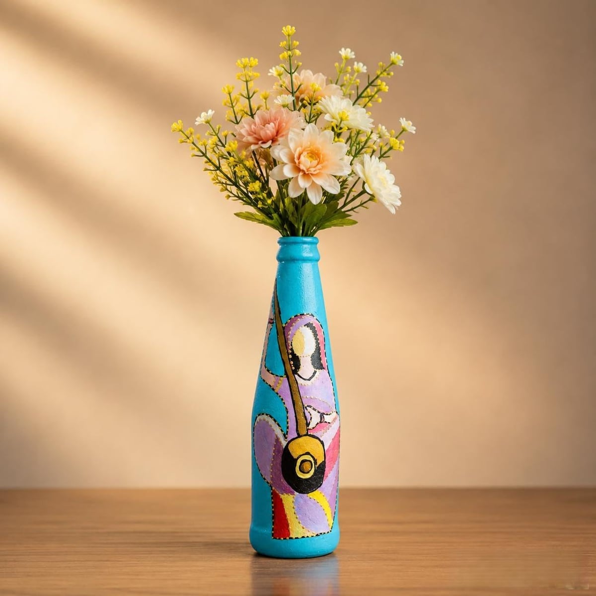 Hand Painted Decorative Bottle Art | Musician Theme Home Decor Showpiece | Eco-Friendly Recycled Glass Art Piece for Table, Shelf & Gift Decoration — view 1 of 7