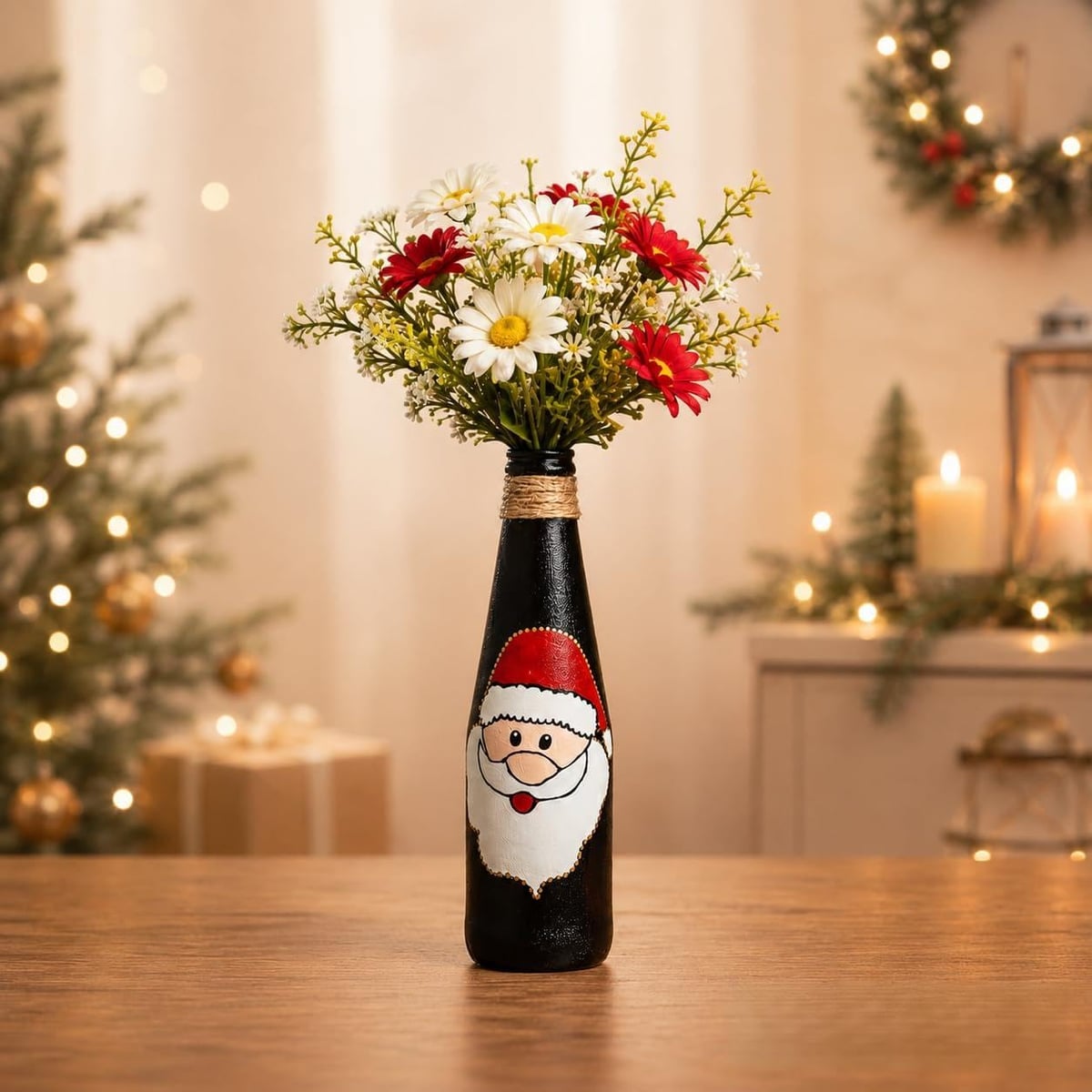 Hand Painted Santa Claus Decorative Glass Bottle – Christmas Wine Bottle Art for Holiday Home Decor, Festive Table Centerpiece, Winter Ornament & Xmas Gift Idea — view 1 of 7