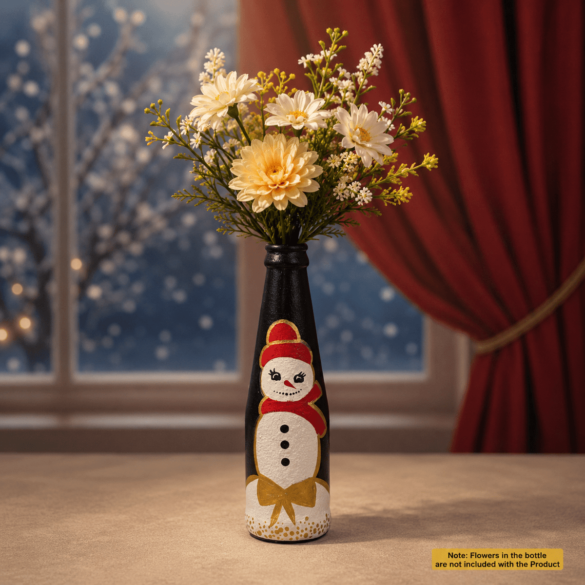 Hand Painted Snowman Decorative Bottle – Christmas Winter Home Decor Centerpiece, Festive Glass Art, Holiday Table Decoration, Recycled Wine Beer Bottle Ornament, Christmas Gift for Home & Office — view 1 of 6