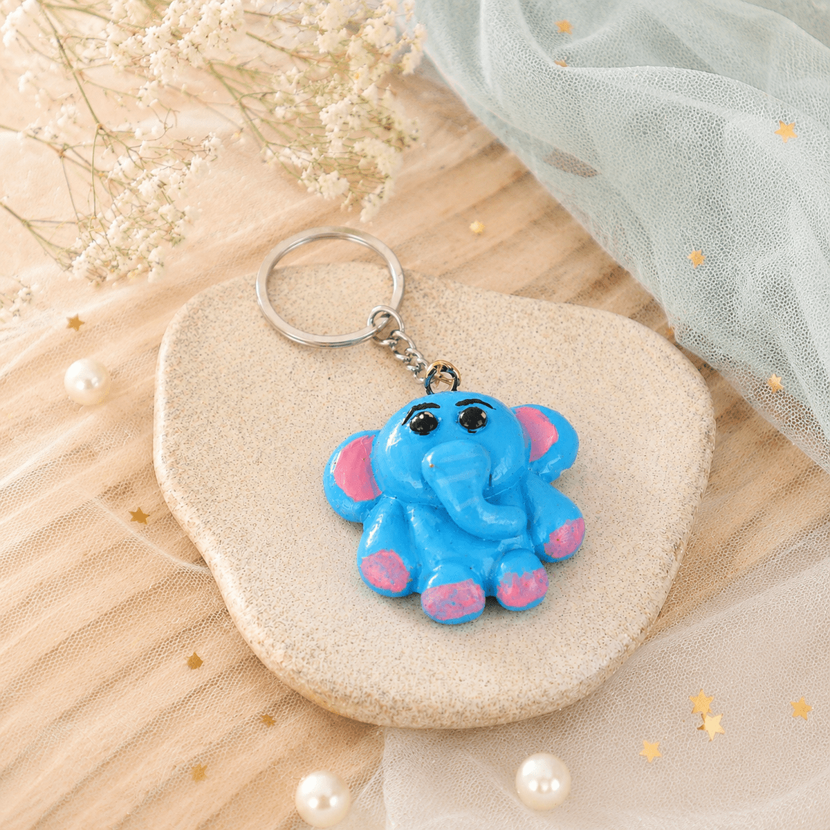 Cute Elephant Keychain Handmade Molded Clay Cartoon Keyring for Girls Boys | Aesthetic Kawaii Animal Bag Charm Car Key Holder Mini Toy Gift for Kids Birthday Return Gift (Pack of 1) — view 1 of 5