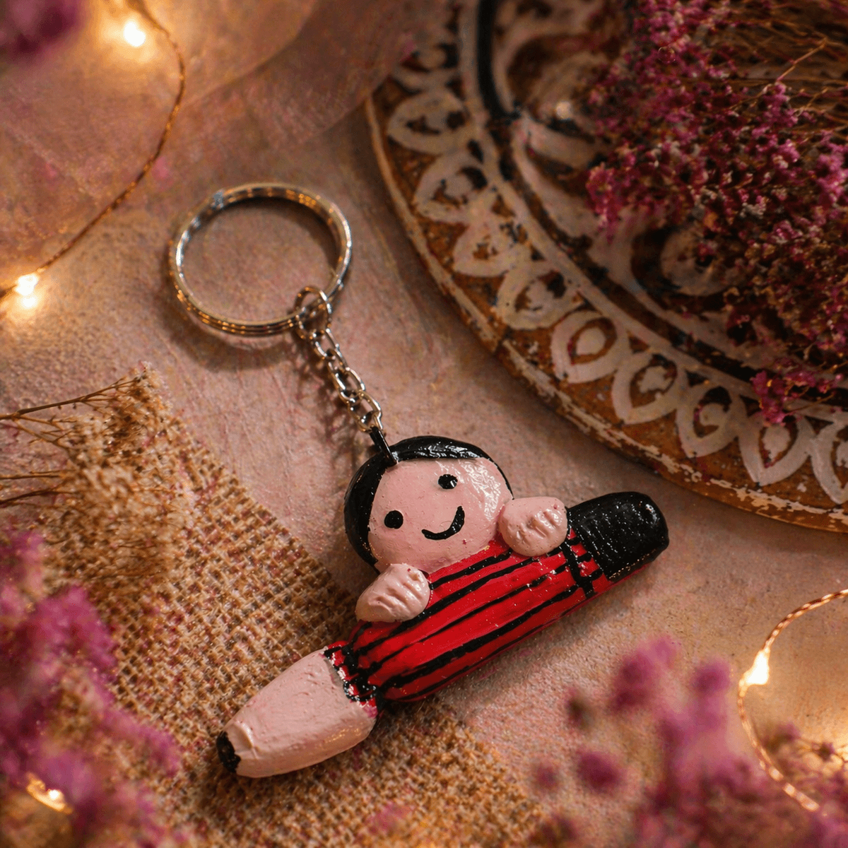 Cute Pencil Doll Keychain Handmade Molded Clay Cartoon Keyring for Girls Boys | Aesthetic Kawaii Bag Charm Car Key Holder Mini Toy Gift for Kids Birthday Return Gift (Pack of 1) — view 1 of 5