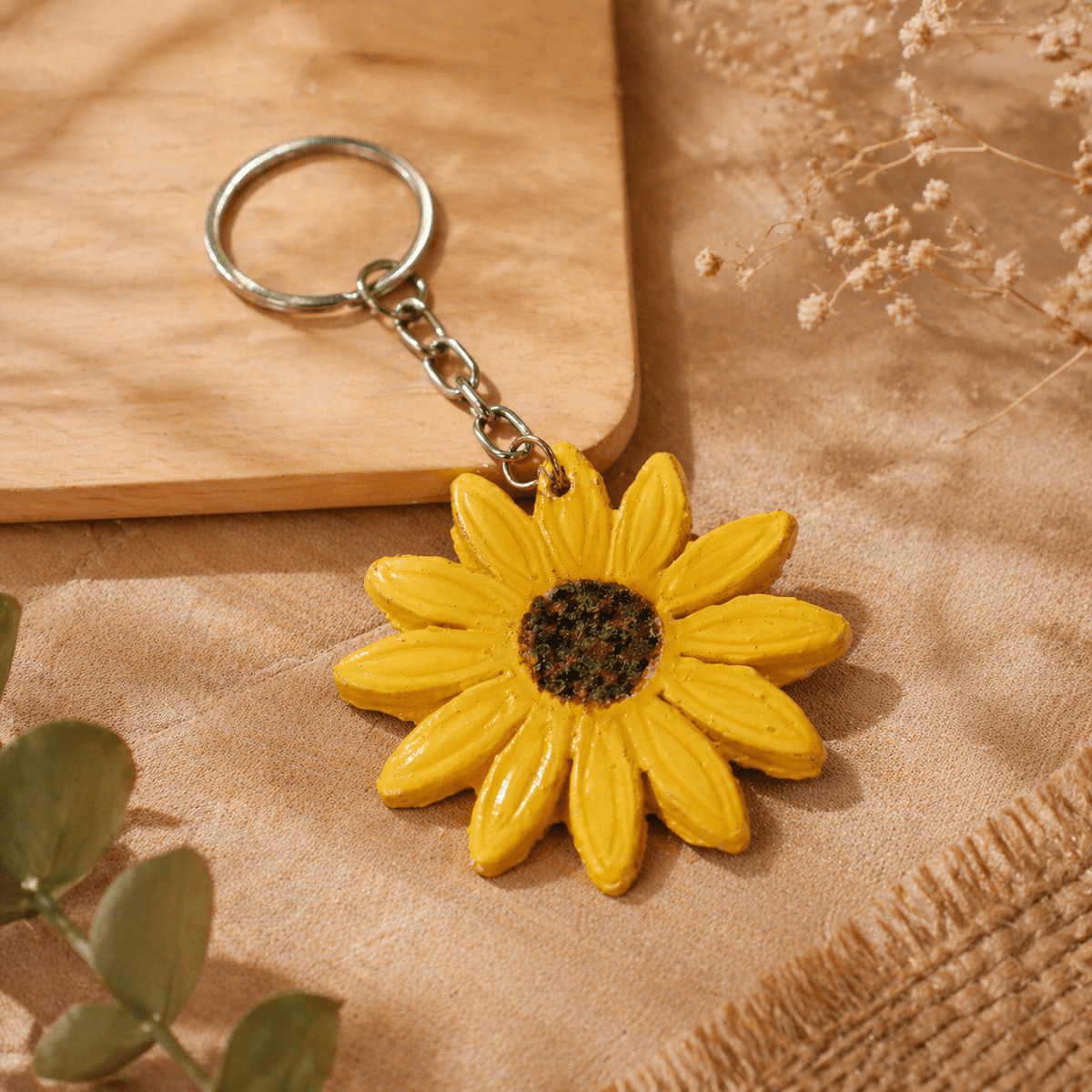 Sunflower Keychain Handmade Molded Clay Flower Keyring for Girls Women | Aesthetic Cute Floral Bag Charm Car Key Holder Yellow Flower Gift for Birthday Anniversary Return Gift (Pack of 1) — view 1 of 5