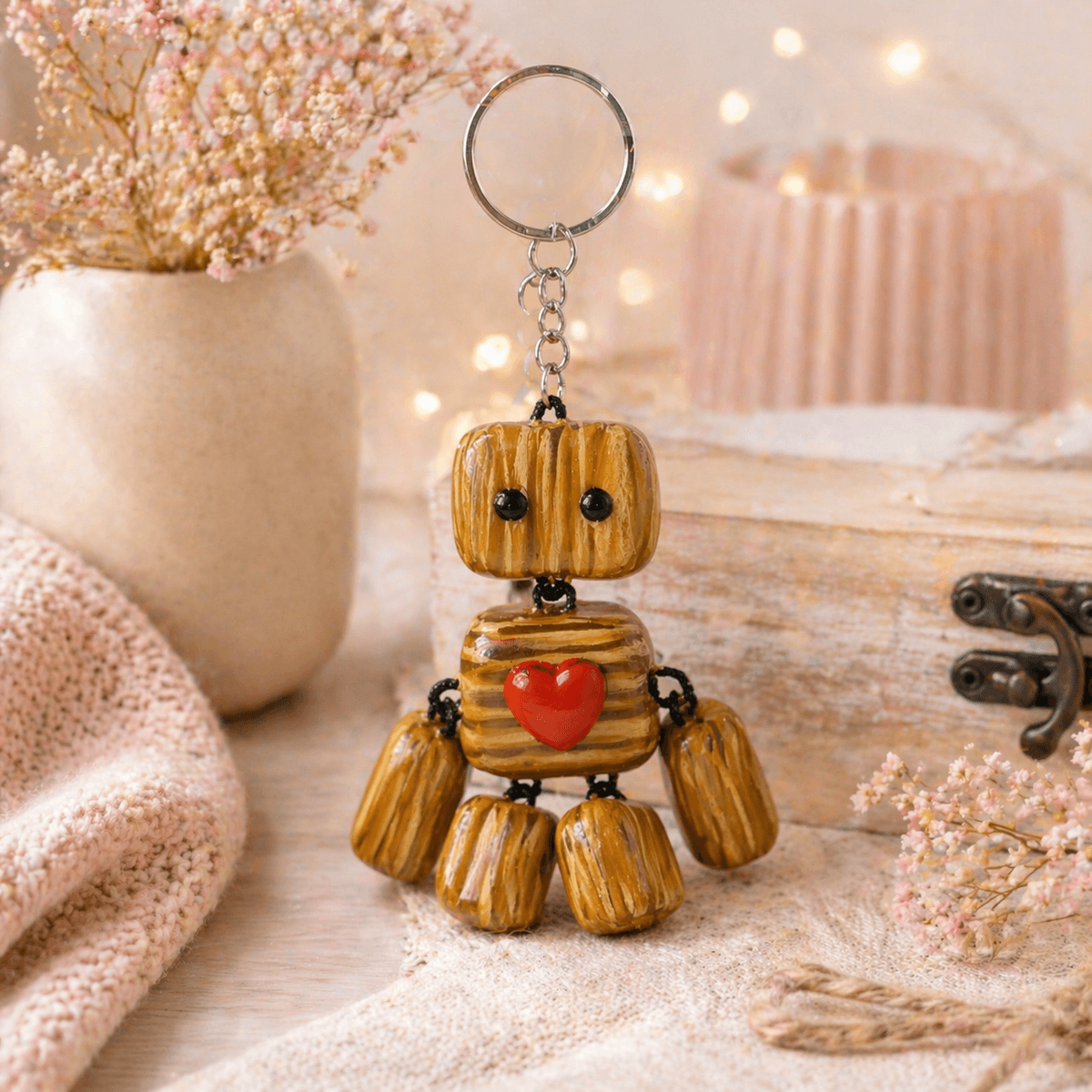 Cute Robot Keychain, Handmade Molded Clay Doll Keyring with Heart Charm, Aesthetic Bag Charm, Gift for Birthday Anniversary (Pack of 1) — view 1 of 5