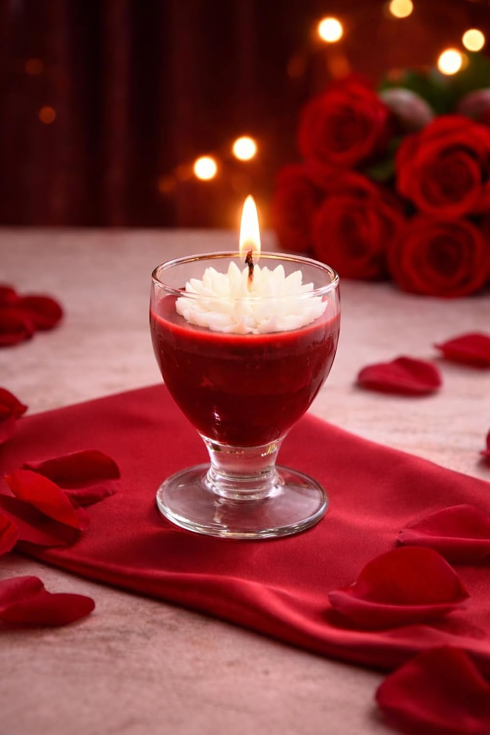 Valentine Lotus Glass Candle for Couples – Red Scented Romantic Candle for Valentine Day Decor, Dinner Table Centerpiece, Bedroom Ambience & Love Gift for Him/Her (Pack of 1) — view 1 of 5