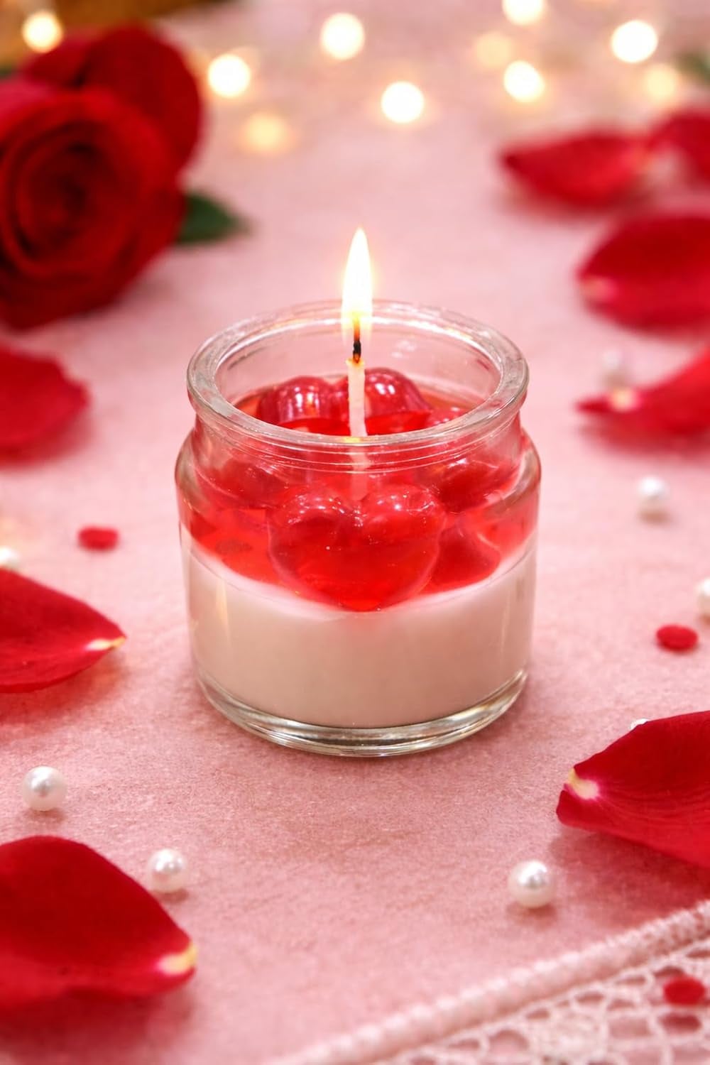 Scented Jar Candle with Rose Petals, Red and Cream, Glass Container, Romantic Theme (Pack of 1) — view 1 of 5
