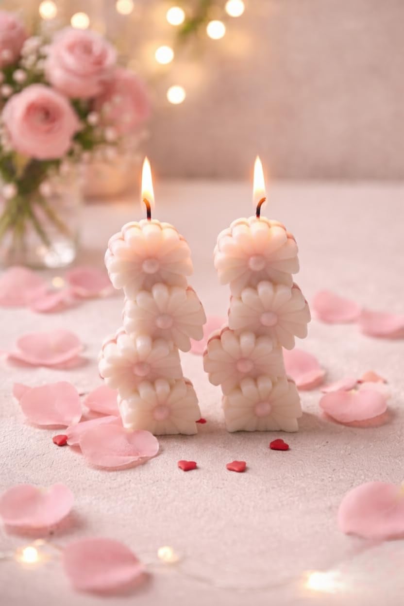 Valentine Pink Floral Pillar Candle for Couples – Romantic Scented Candle for Valentine Day Decor, Dinner Table Centerpiece, Bedroom Ambience & Love Gift for Him/Her (Pack of 2) — view 1 of 5