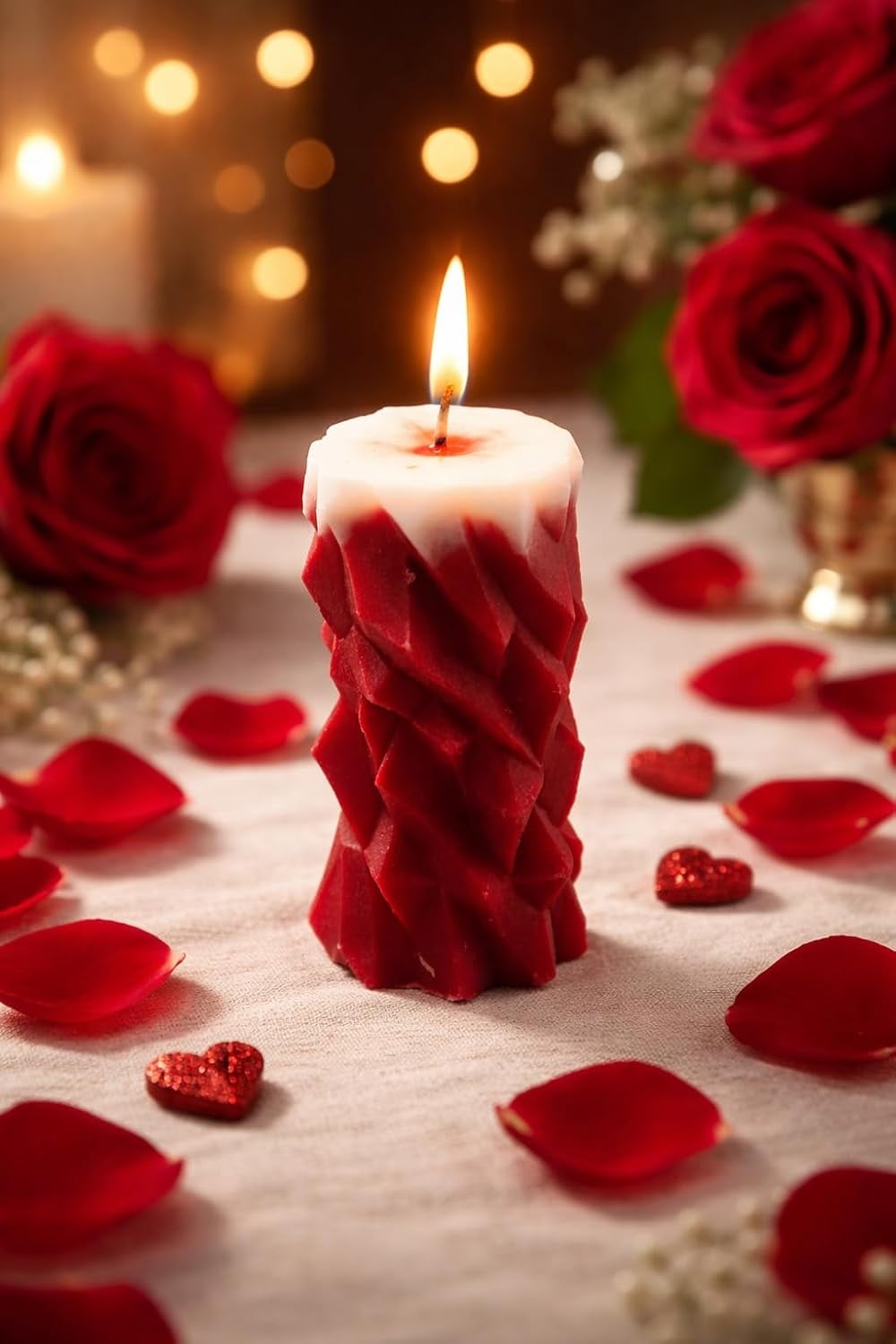 Valentine Pillar Candle for Couples – Red Scented Romantic Candle for Valentine Day Decor, Dinner Table Centerpiece, Bedroom Ambience & Love Gift for Him/Her (Pack of 1) — view 1 of 5