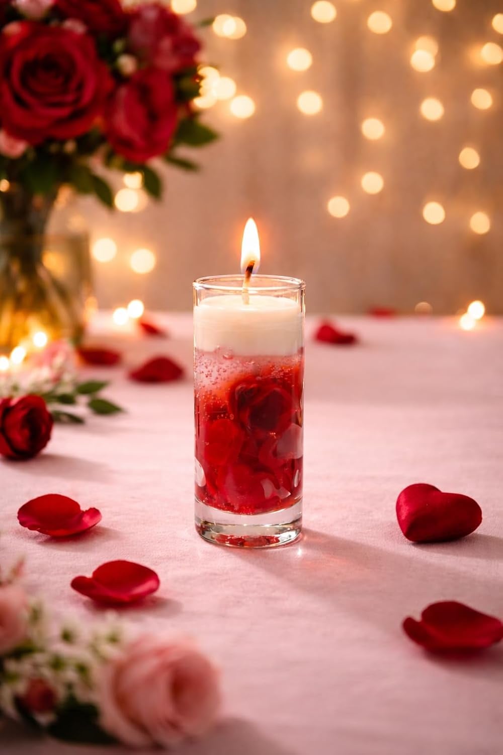 Valentine Gift for Couples Romantic Rose Petal Candle in Glass Jar, Valentine’s Day Decor for Couple Dinner Date, Love Theme Scented Gel Candle for Boyfriend Girlfriend (Pack of 1) — view 1 of 6