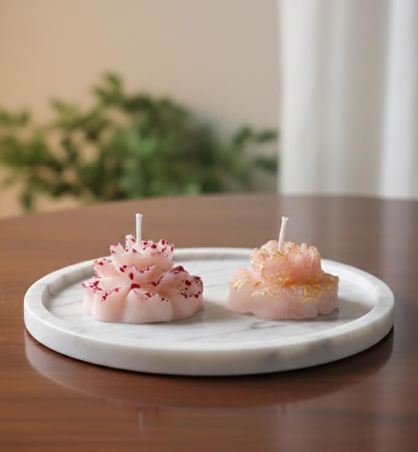 Elegant Flower Design Scented Candle Set for Home Décor, Festive Decoration & Gifting – Premium Decorative Wax Candles (Set of 2) (Pink + White) — view 1 of 5